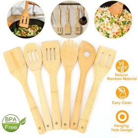 6Pcs Cooking Utensil Bamboo Wooden Spoons Spatula Kitchen Cooking Tools (Color: Wooden)