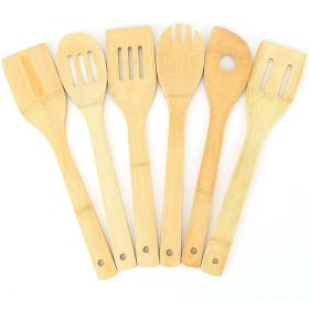 6Pcs Cooking Utensil Bamboo Wooden Spoons Spatula Kitchen Cooking Tools (Color: as Pic)