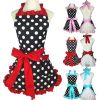 1pc Cute Apron, Retro Polka Dot Aprons, Ruffle Side Vintage Cooking Aprons With Pockets, Adjustable Kitchen Aprons For Women Girls, Waitress Chef, For