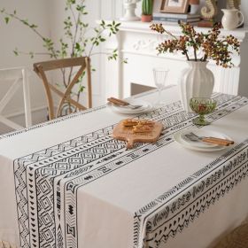 Geometric Black Tassel Rectangular Waterproof Table Cloth Round Tablecloth Coffee Table Cover Towel (Option: Beige Tassel Tablecloth-140x300)